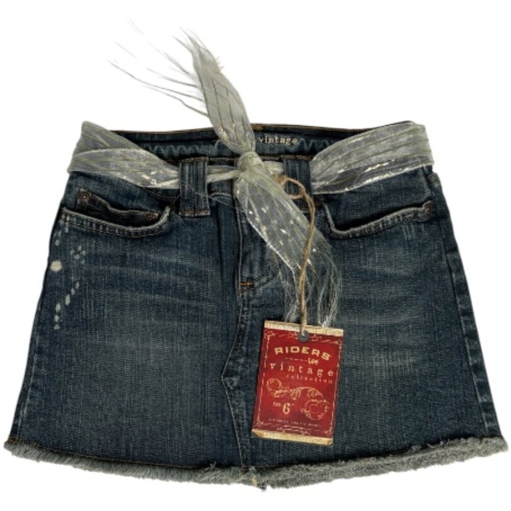 Lee Riders Vintage Denim Skirt Girls 7 Distressed Frayed Hem Removable Sash Belt